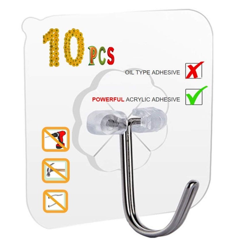 QUALIALL 33lbs Adhesive Sticky Hooks for Hanging on Wall or Ceiling, Heavy Duty, Traceless, No Damage(10pcs) - Image 1